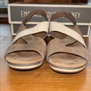 Dansko Brown and Cream Suede & Leather Wedge Sandals, Tiana Size 37 US 6.5-7 NWT